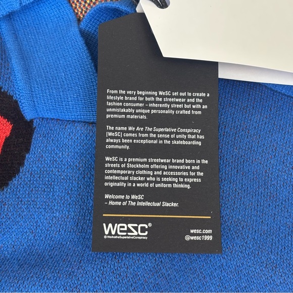 WESC Collar Blue w/Red Floral Polo 100% Cotton Oversized Men’s M Women L - Picture 8 of 11